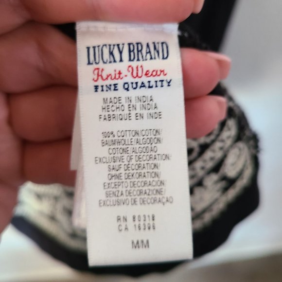 Lucky Brand Embroidered Open Front Black Sweater Women's Size M - Picture 6 of 8